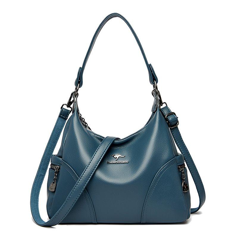 

Genuine Goods Large Capacity All-Match Genuine Leather Women s Bag Blue