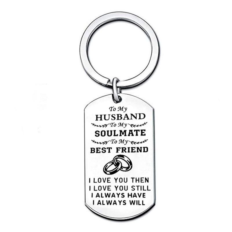 Couple Keychain To My Wife Boyfriend Girlfriend Stainless Steel Necklace Stainless Steel Keychain for Backpack Bag Pendant