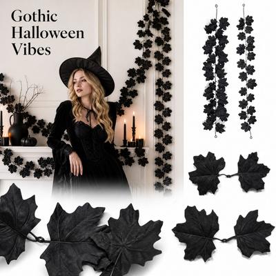 Black Maple Leaf Garland for Halloween Wall Hanging Decor