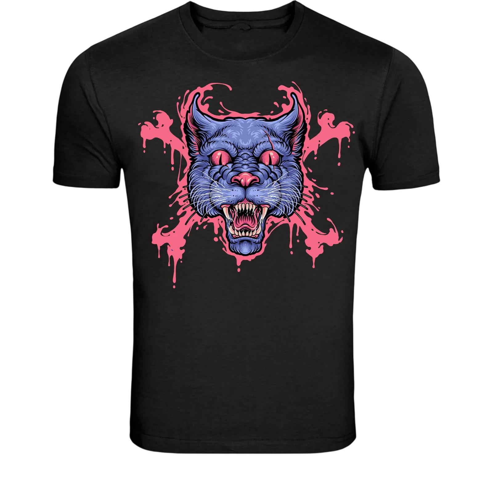 Demon Cat Skull T-Shirt - Evil Cat Horror Graphic Tee XXL