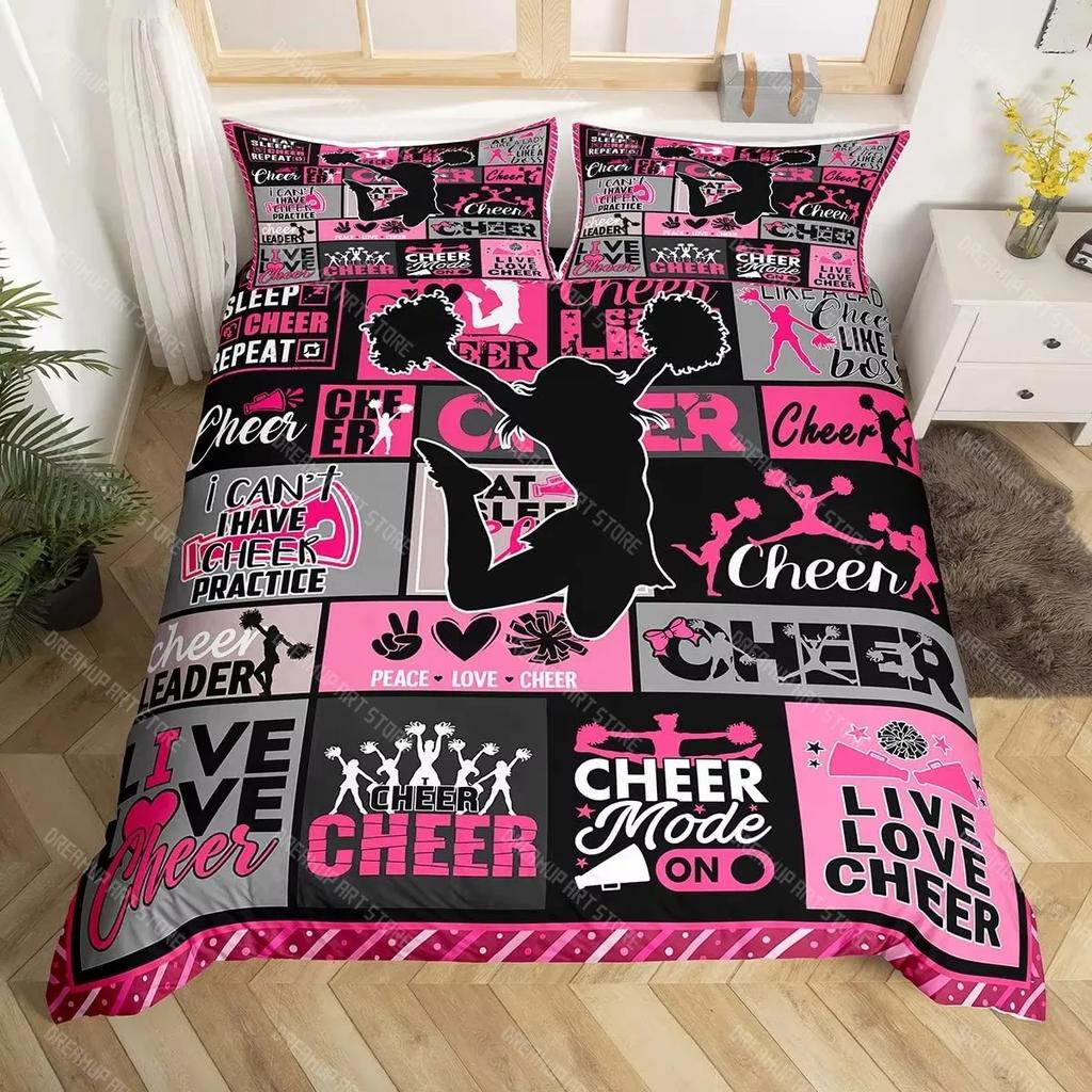 Cheerleader Duvet Cover Set Gymnastics Lovers Kids Girls Women King Size Bedding Set Vibrant Cheerleader Decor Comforter Cover