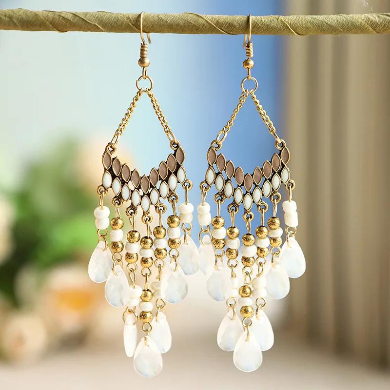 Bohemian Water Drop Tassel Earrings For Women Colorful Beads Dangle Ethnic Style Earring Female  Jewelry
