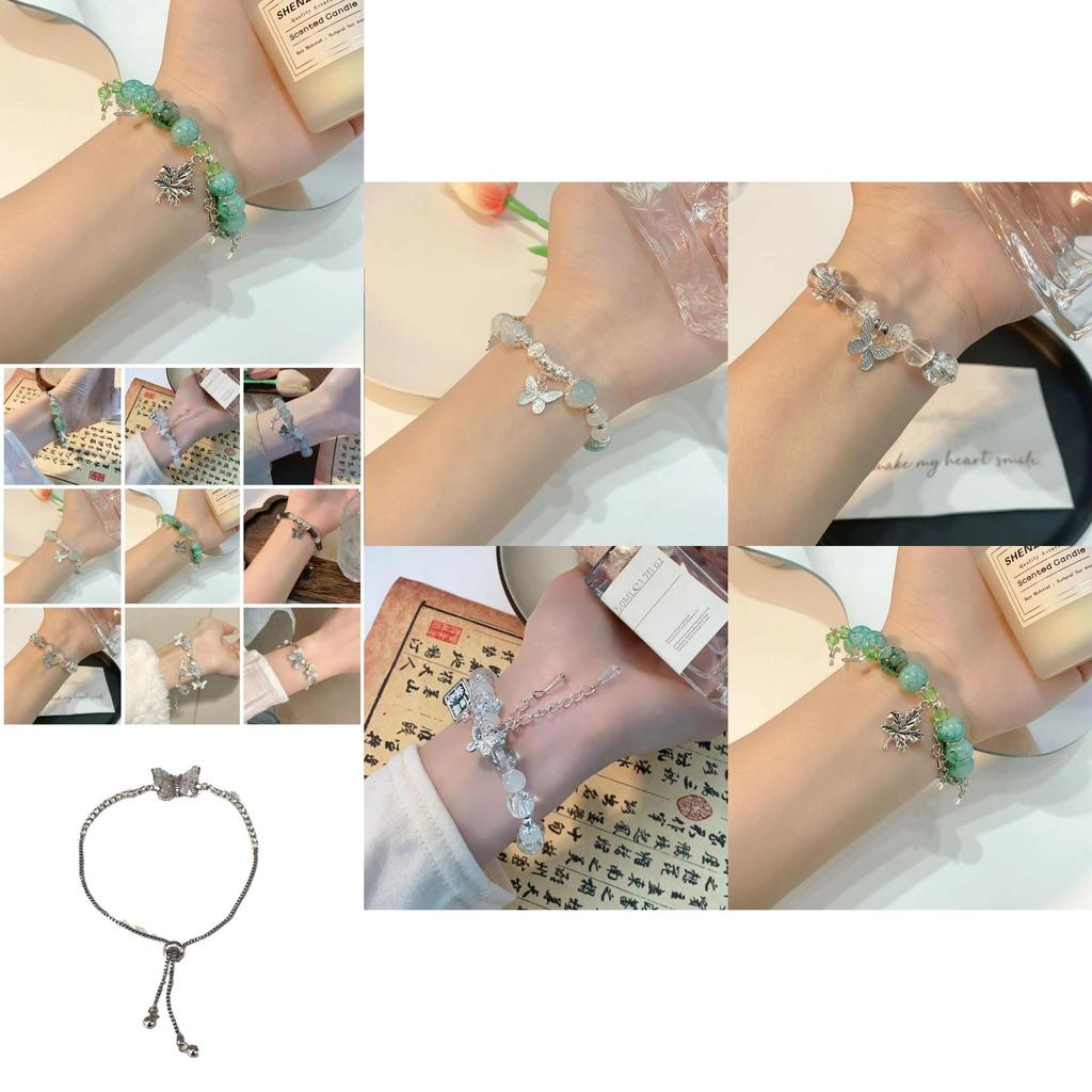Trendy Blue Gradient Gemstone Butterfly Bracelet For Women Perfect Summer Accessory