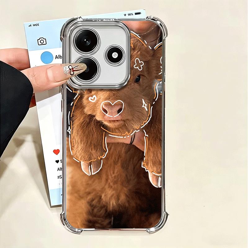 Cute Highland Cow Plating Phone Case For Xiaomi Poco X5 X6 X7 X8 Pro Max F8 Ultra F7 M8 M7 M5S Redmi 15C 15 14C 13C 13 X3 12C F6
