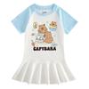 Summer Cartoon Raglan Color Block Pleated Dress with Ruffle Skirt for Baby Girls