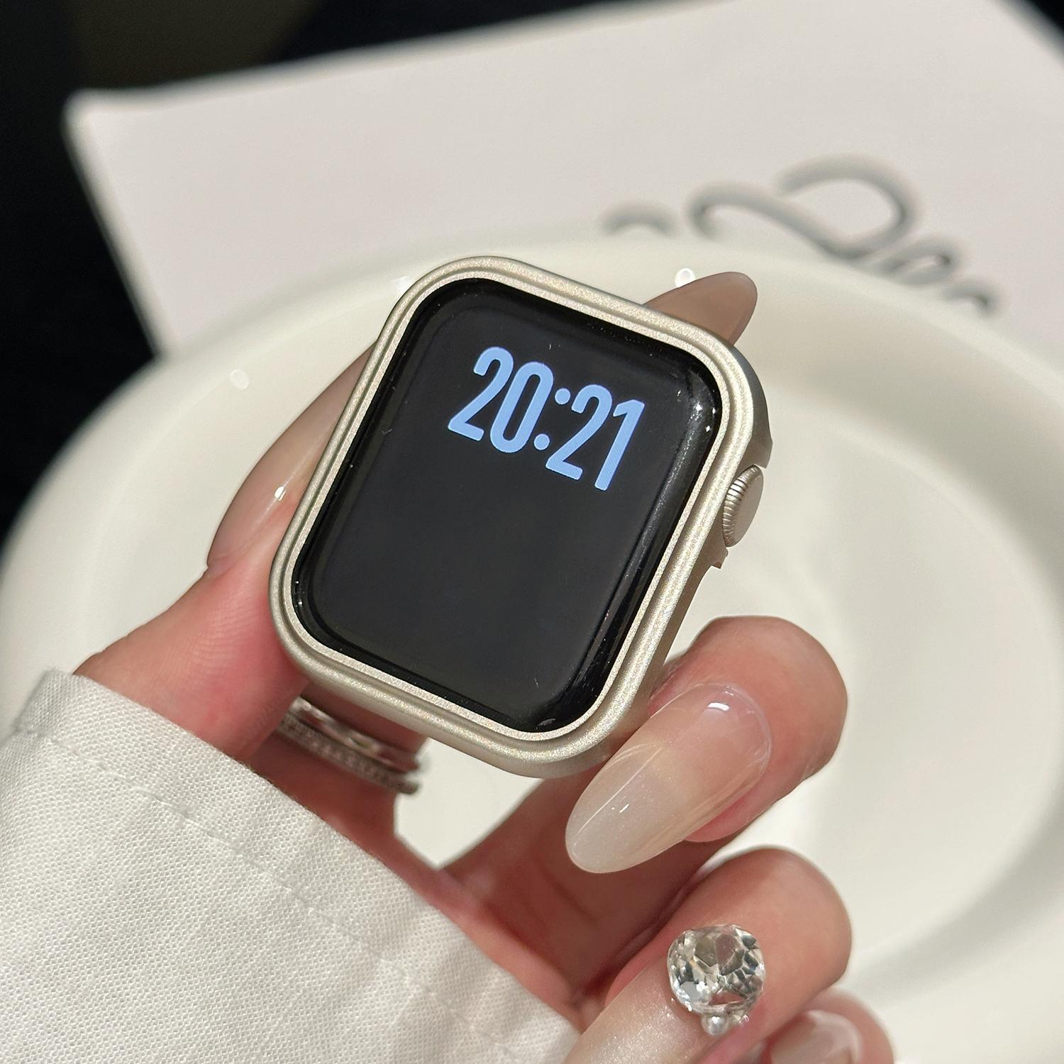 

Anti collision aluminum alloy case for Apple Watch S11 S10 46/42mm 45/44/41/40mm versatile low luxury case for iwatch series S9/8/7 S11 S10 46mm бежевий