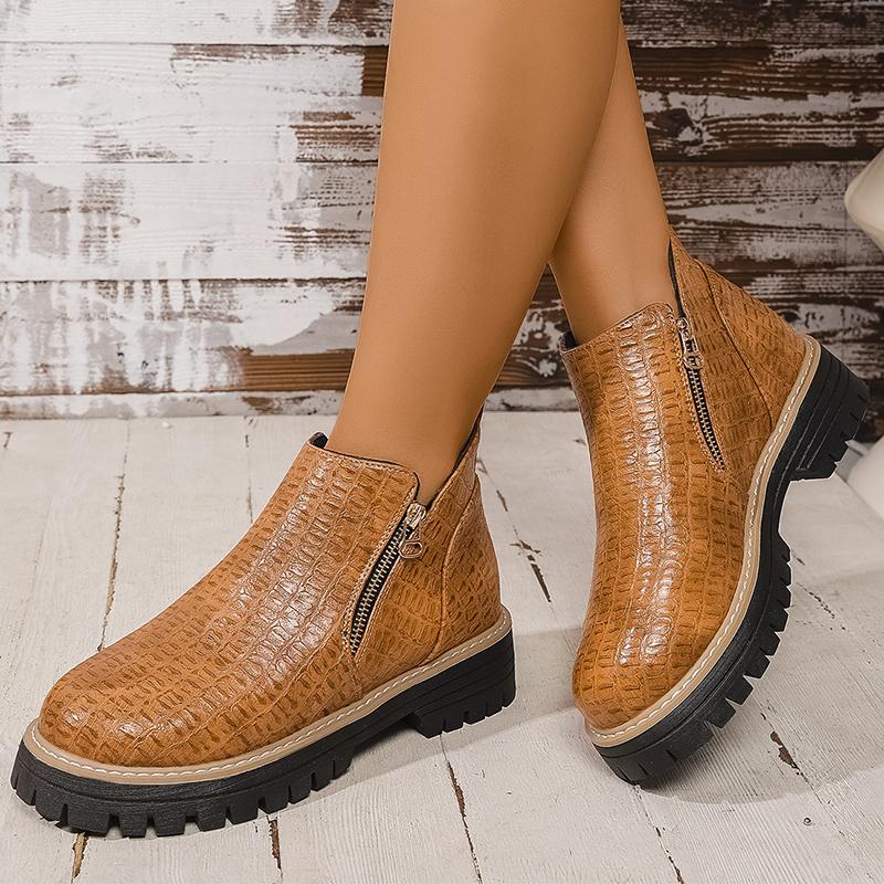 Pu Leather Ankle Boots for Women Double Zipper Up Fashion Boots Woman 2025 Spring Autumn Non Slip Platform Booties Female