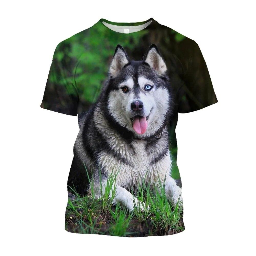 Siberian Husky Animal Printed Men T-shirts Fashion Casual Harajuku Fun Trend Personality Short Sleeve Tees
