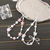 Creative  Love Heart Pearl Bow Mobile Phone Strap Beads Lanyard Keychain Luggage Bag Accessories Anti Lost Cellphone Chain