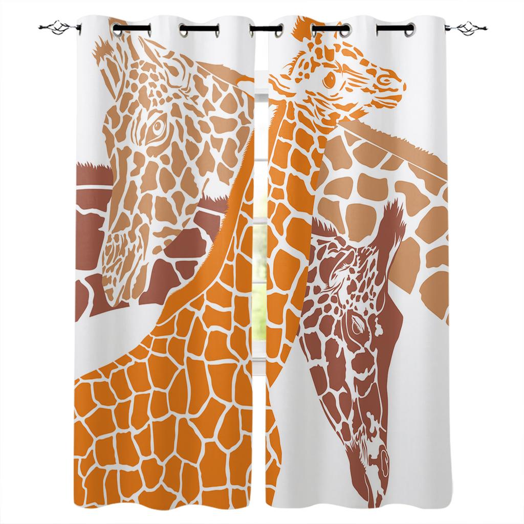 Fun Giraffe Animal White Blackout Curtains For Living Room Bedroom Window Treatment Blinds Drapes Kitchen Curtains