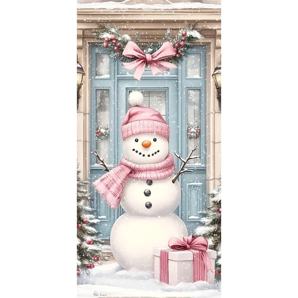 Pink Snowman Linings For Christmas Doors Xmas Door Cover Outdoor Garden Front Door Decoration New Year 2025 Xmas Party Supplies