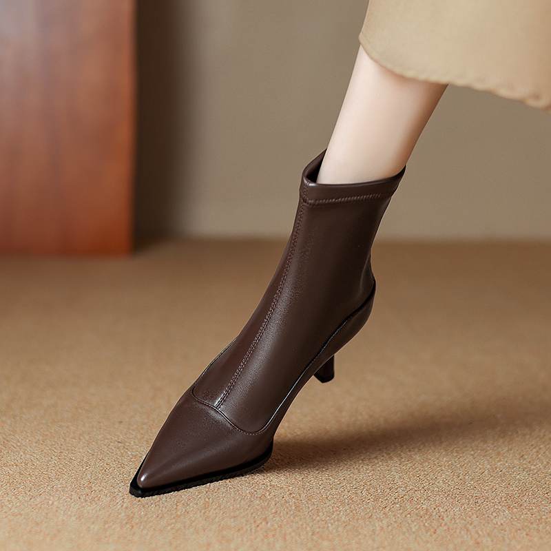 Krazing Pot Microfiber Autumn Winter Shoes Stiletto Thin High Heels Big Size 40 Modern Boots Pointed Toe Keep Warm Zip Ankle Boots