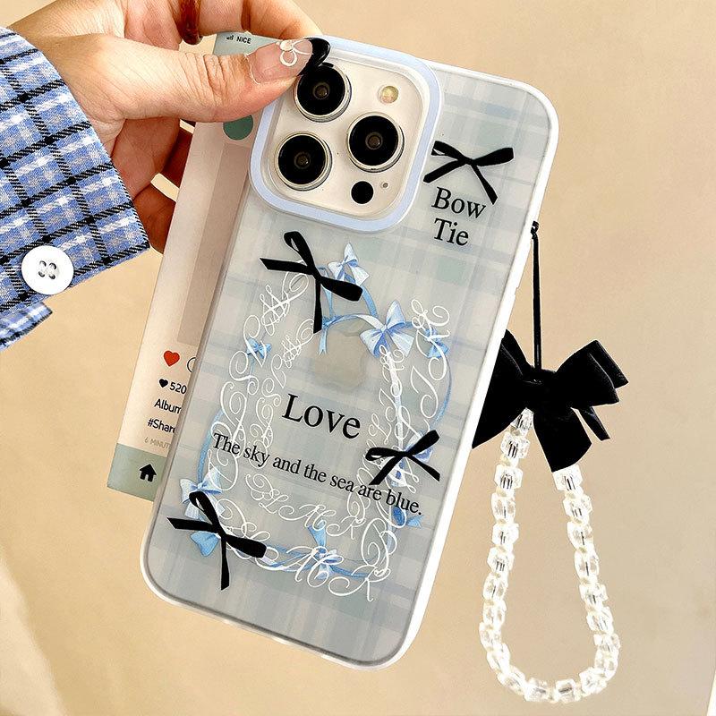 Bow Feathered Yarn Shell Suitable for Iphone16pro Mobile Phone Case Apple 15 Protective Case 14 13 12 Bracelet