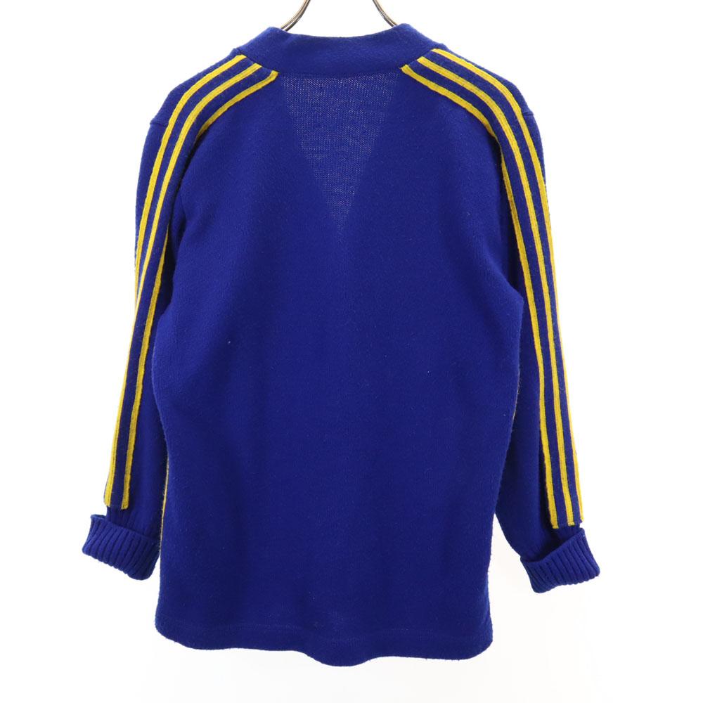 VINTAGE 70s Lathered College V neck knit cardigan blue 3 Lines Men's Used