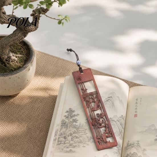 Plum Orchid Bamboo Chrysanthemum Rosewood Bookmark, Carved Classic Bookmark Traditional Chinese Style Wood Page Marker for Book Lovers Natural Luster