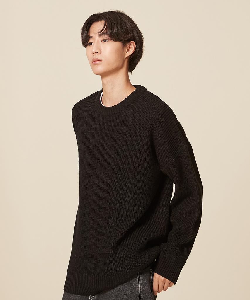 BLOND9 Crew Neck Rib Knit Sweater_Black