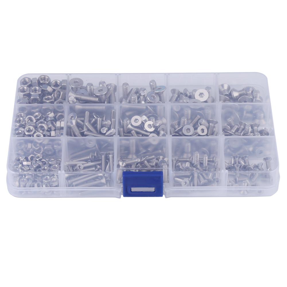 

440pcs M3 M4 M5 Stainless Steel Hex Socket Flat Head Screw Bolts and Nuts kit