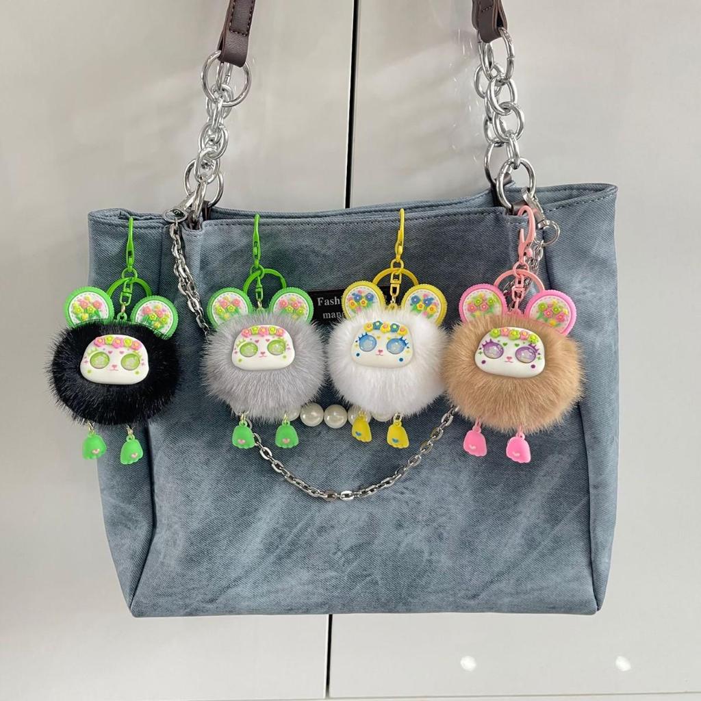 Fluffy Pompon Doll Keychain – Cute Backpack Pendant for Girls