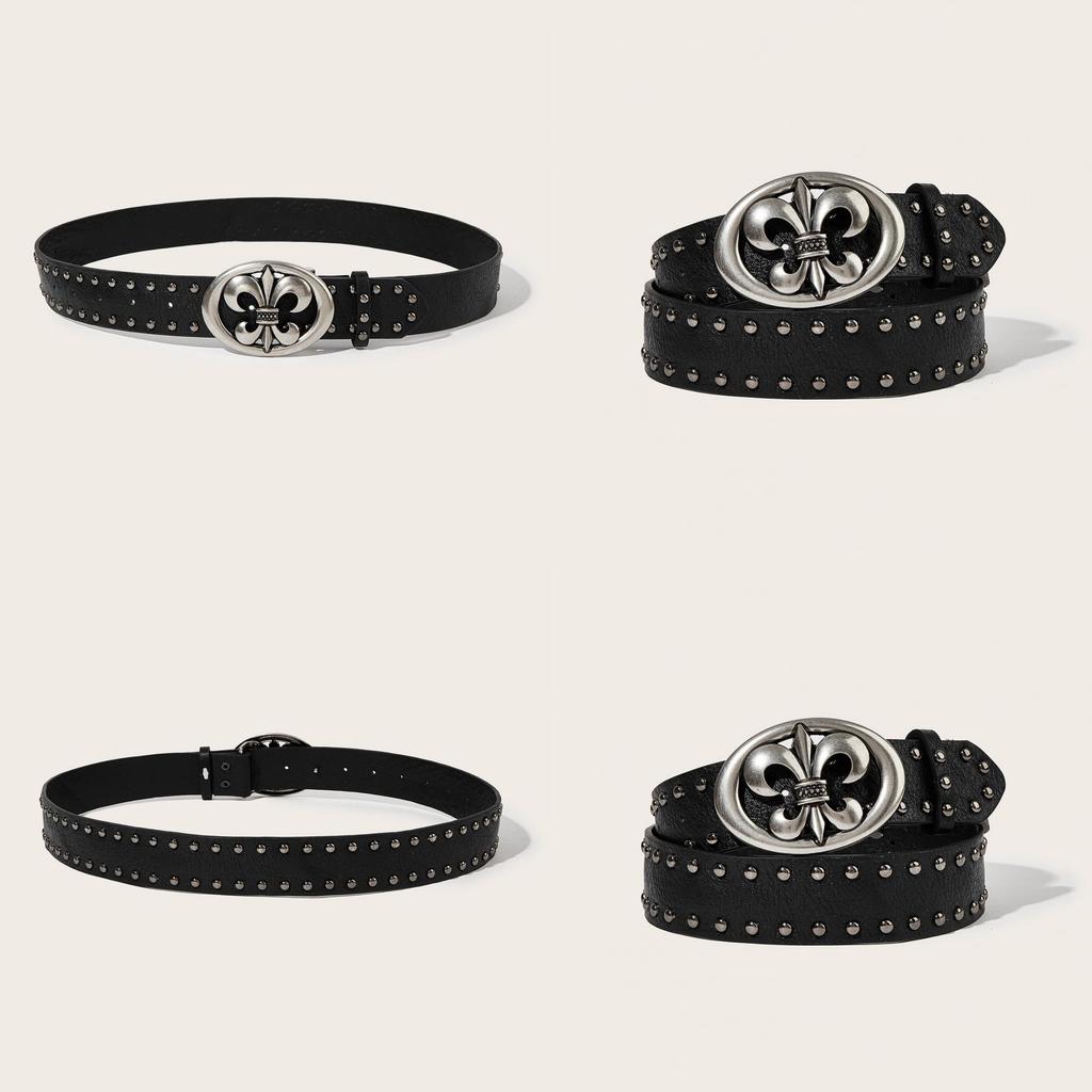 Punk Leather Belt For Men With Alloy Buckle And Studded Rivets For Casual Streetwear