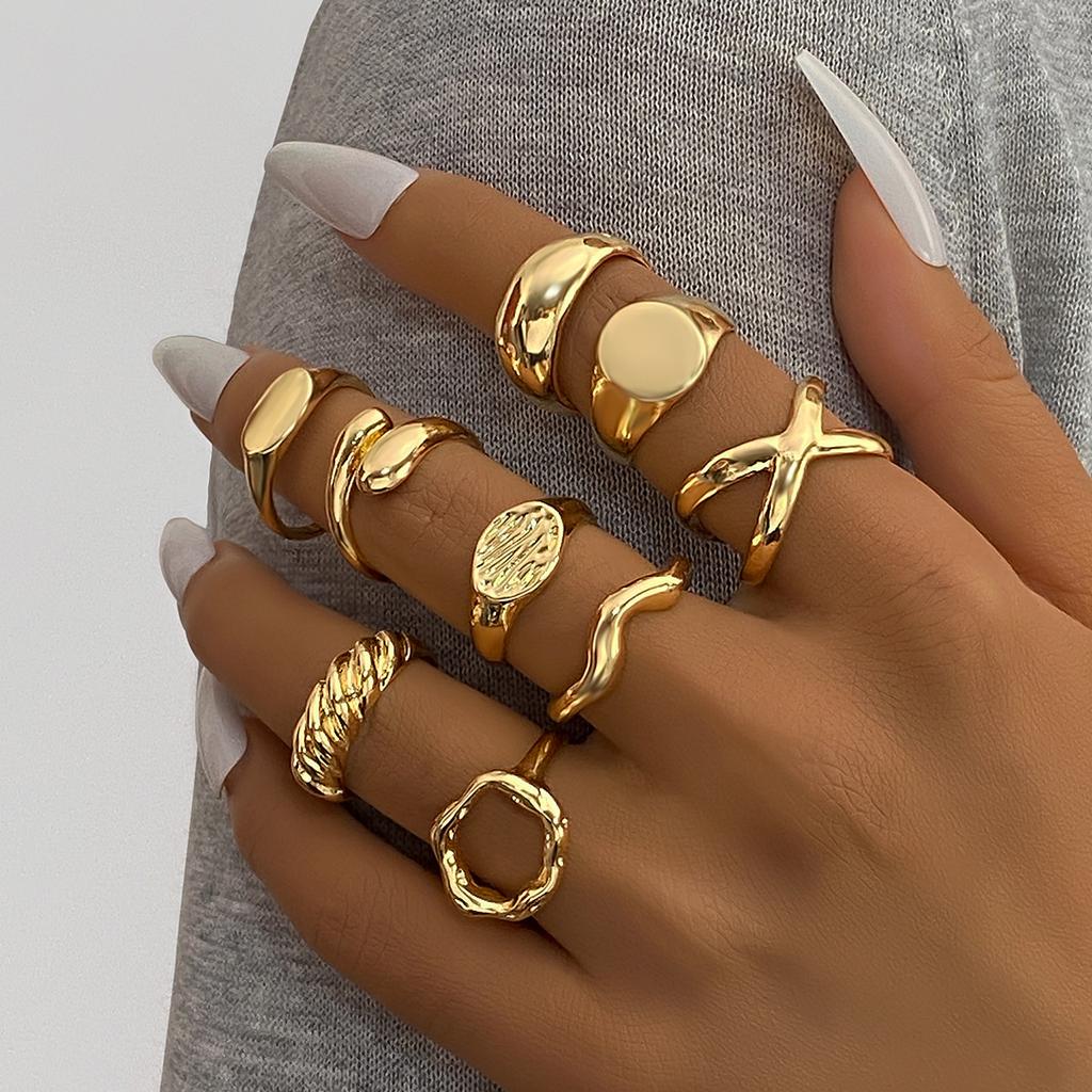12Pcs/Set Retro Irregular Geometric Rings for Women Punk Alloy Metal Adjustable Finger Rings Set Fashion Statement Jewelry Party