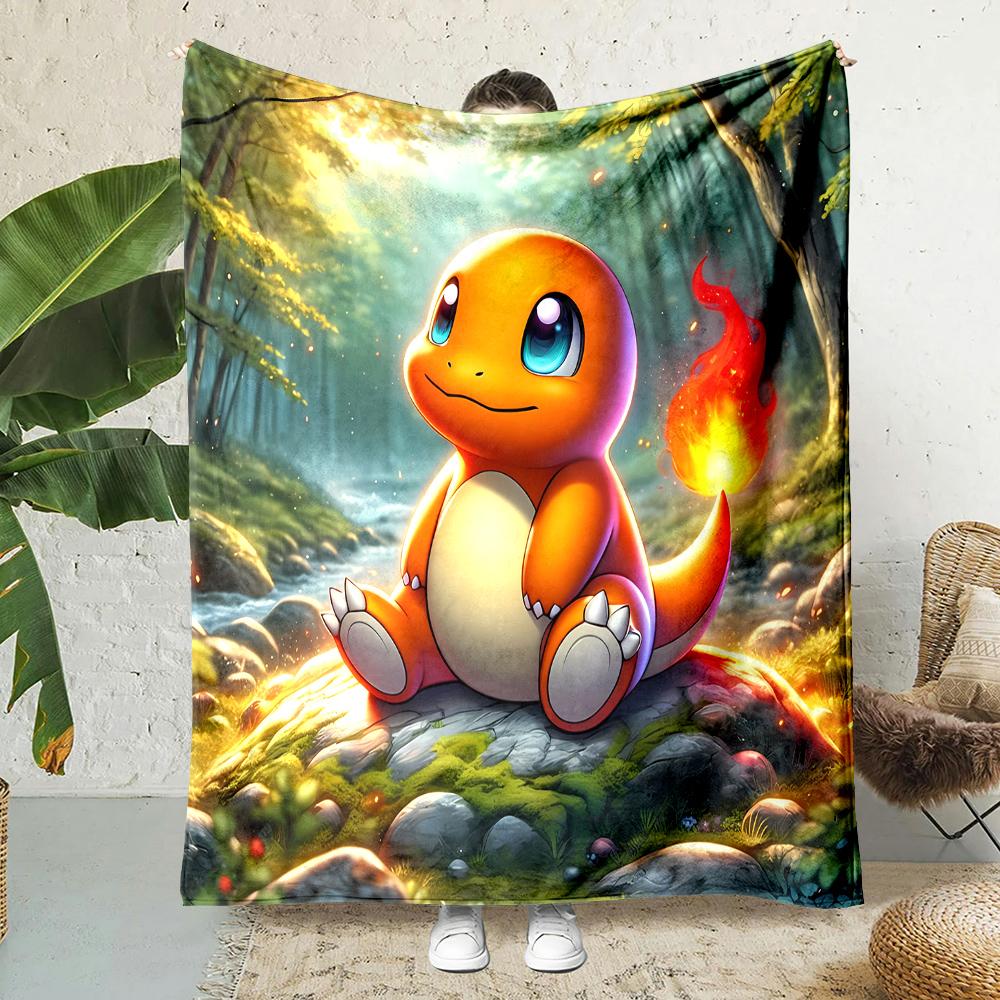 1PC Japanese Cartoon Pokemon Charizard Dragon Fluffy Soft Flannel Blanket Sofa Adult Blanket Office Lunch Break Blanket Gift