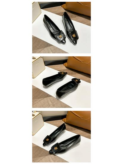 Weiwei Girl Pointed Toe Chunky Heel Mary Janes – French Style Soft Sole Low-Cut Shoes for Women