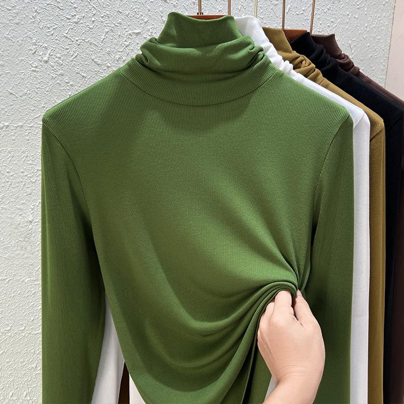 

Pile collar bottoming shirt for women s spring and autumn, new women s clothing, basic long-sleeved women s mask clothes and tops XXXL