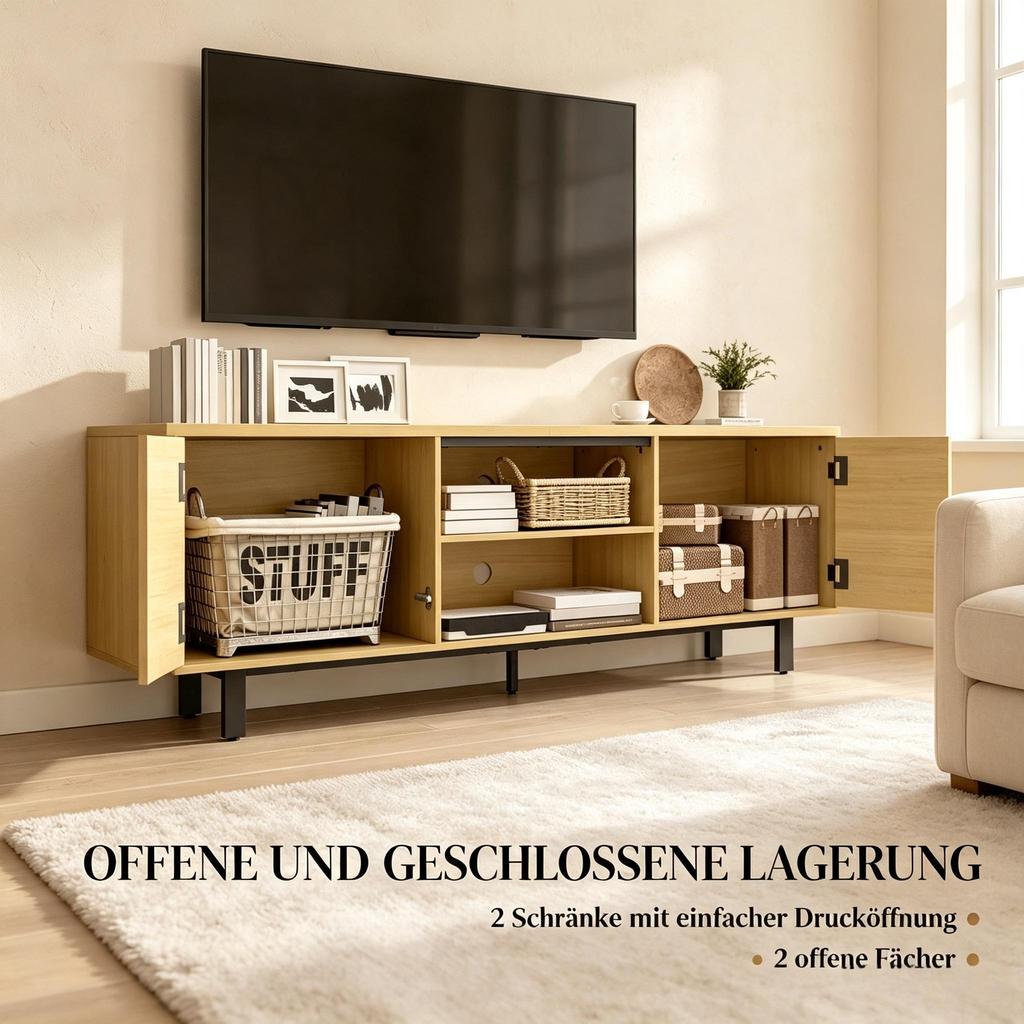 TV Stand Up To 65 Inches, TV Cabinet with 2 Push-to-Open Doors and 2 Open Shelves, TV Cabinet for Living Room