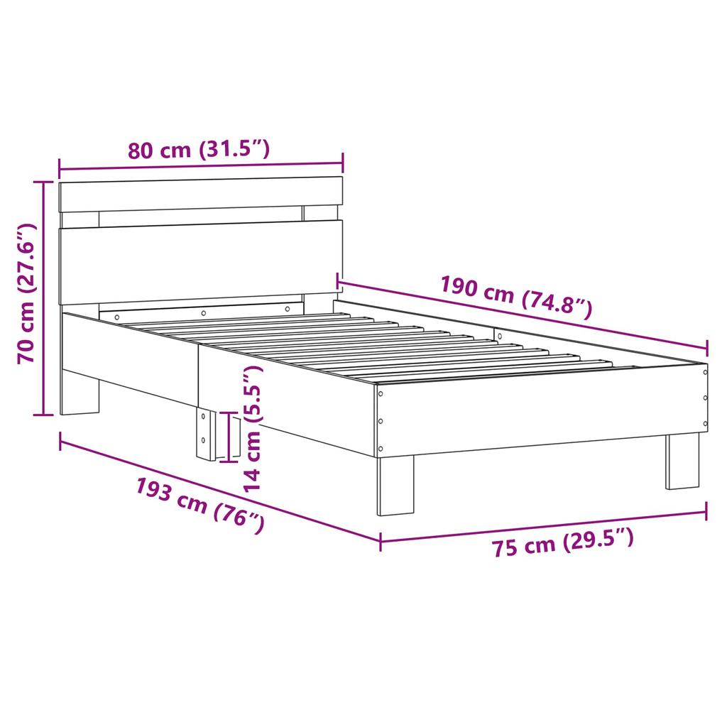 Bed Frame Black Oak Effect 75 x 190 cm Engineered Wood