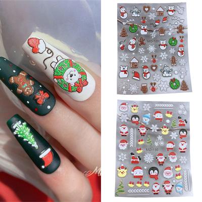 5D Geprägte Weihnachts-Nagelkunst-Sticker 3D Selbstklebende Weiße Schneeflocken Nagel-Abziehbilder Weihnachtsbaum Winter Nageldesign