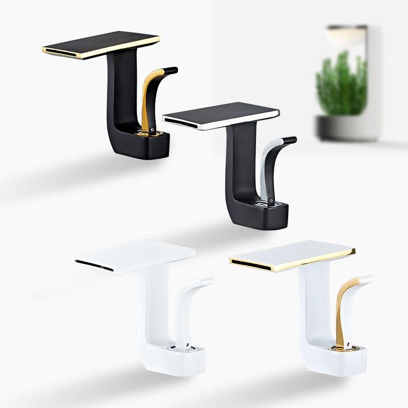 White Gold Waterfall Basin Faucet Brass Deck Mounted Bathroom Washbasin Faucet Creative Single Hole Hot and Cold Wash Basin Tap