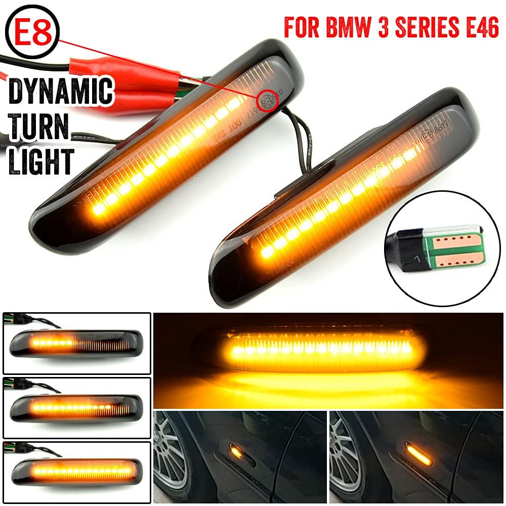 2Pcs Dynamic Fender Side Marker Lamps LED Fender Turn Signal Light Indicator Blinker Yellow Light Compatible with BMW 3 Series E46 1997-2001