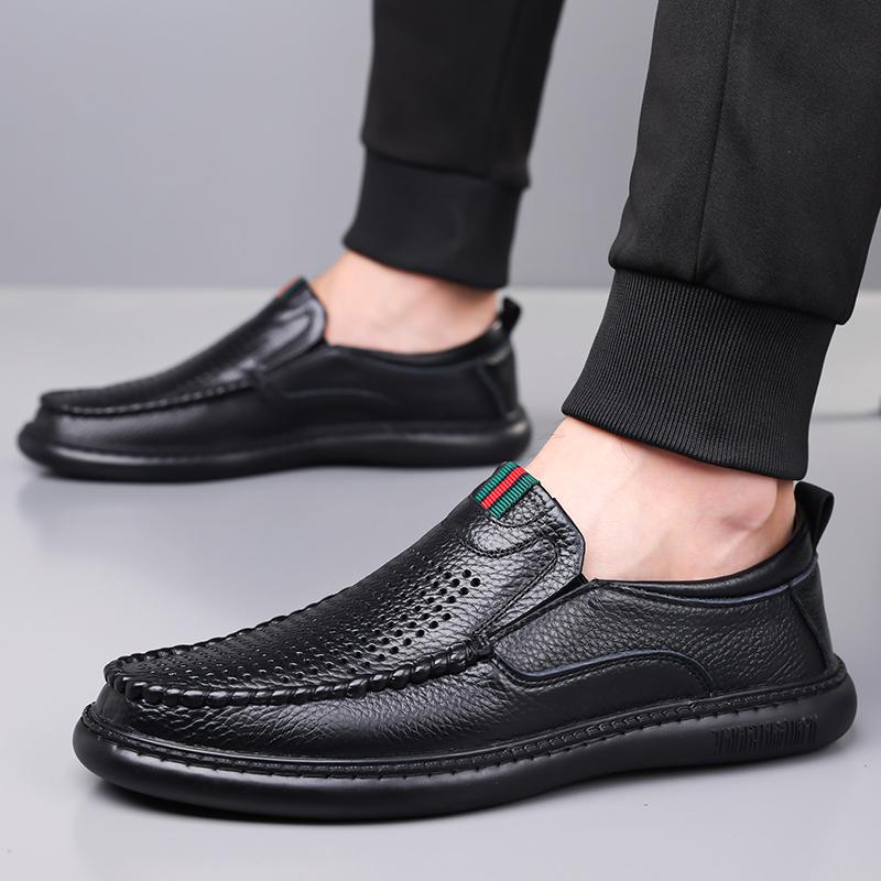 Summer Autumn Men's Hallow Loafers Solid Color Fashion Casual Leather Shoes Male Breathable Driving Shoes
