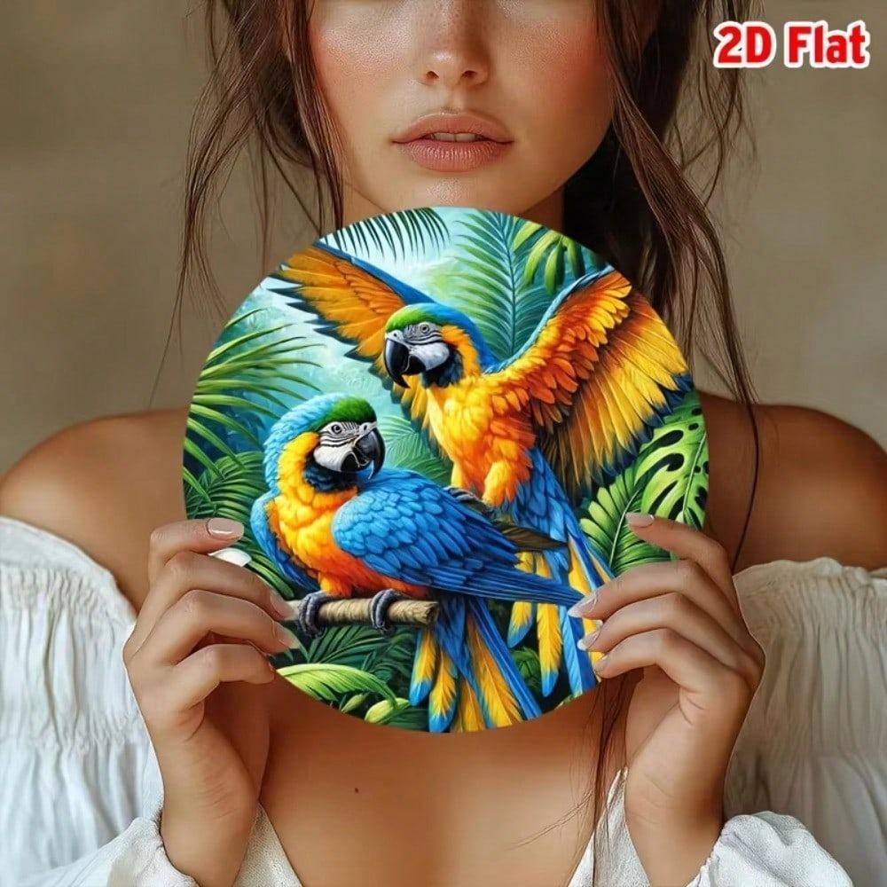 Vintage Metal Wall Art Colorful Parrots Tropical Leaves Aluminum Plaque Home Decor Indoor Outdoor Gift