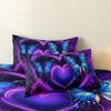3Pcs Purple Blue Butterfly Heart Duvet Cover Set, Romantic Rose & Butterfly Bedding, For Family Bedrooms Dormitories Hotels