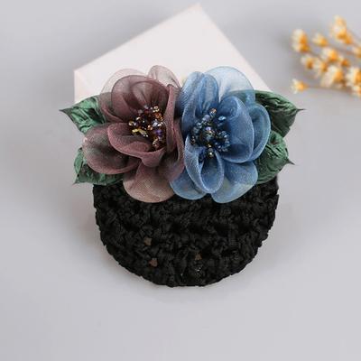 Elastic Elegant Women Hair Net Ribbon Flowers Beads Bun Net Hairgrip Hair Styling Accessories
