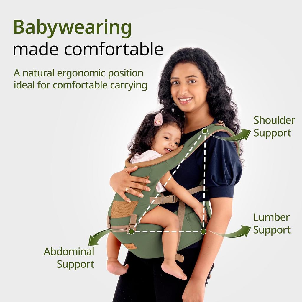 LuvLap Royal Hüftsitz Babytrage 4 in 1 Verstellbare Ergonomische Unterstützung für Kleinkinder und Neugeborene Komfort Grün
