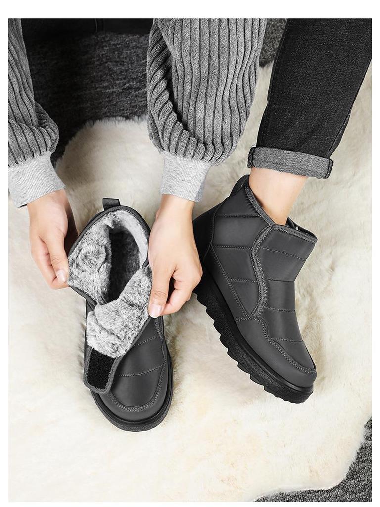 Men's Winter Plus Size Fleece-Lined Warm Snow Boots with Velcro Fastener