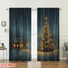 Set Of 2 Flat Printing Merry Christmas Trendy Curtains Cozy Winter Village Tree Digital Printed Polyester Drapes Spring Made