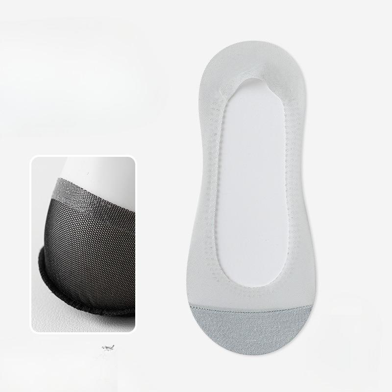 Silk-coated Cooling Four-sided Silicone Soft Ankle Socks, Invisible Socks for Women, Anti-slip Cotton Bottom, Sweat-absorbing Net Fabric Short Socks