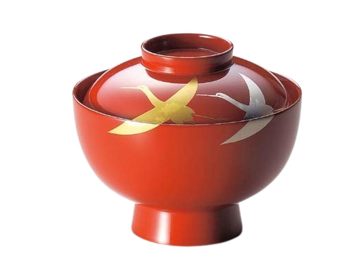 

Суповая миска Сделано в Японии Фольга Журавль Макиэ Миска для дзони Полностью алая Лаковое покрытие Часть 1 J-kitchens (1 чаша) 12,8 см Ручная роспись