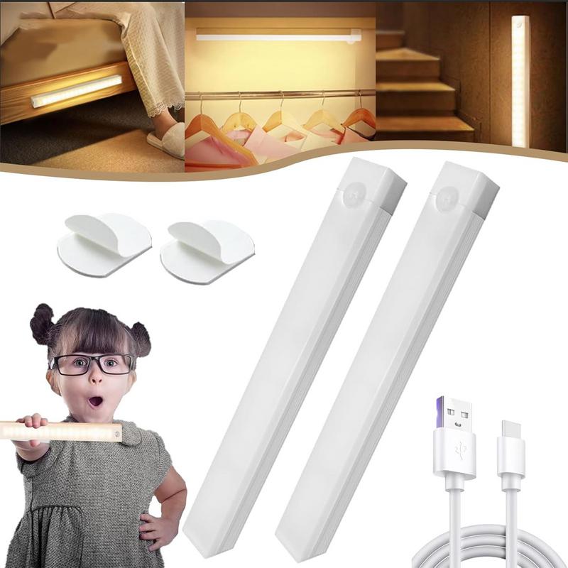 Motion Sensor Wireless LED Night Light USB Rechargeable Long Strip Bar Lamp for Kitchen Cabinet Wardrobe Bedside Staircase