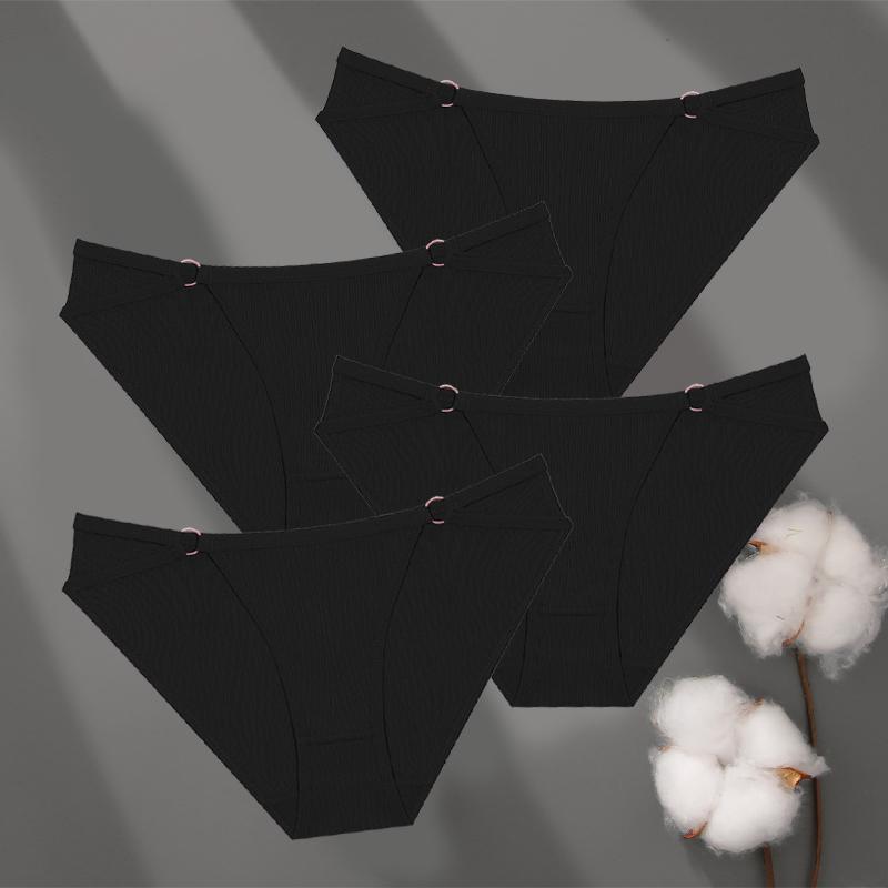 4Pcs Cotton Striped Underwear Women's Double Belt Panties Sexy Low Waist Solid Briefs Female Breathable Comfort Lingerie