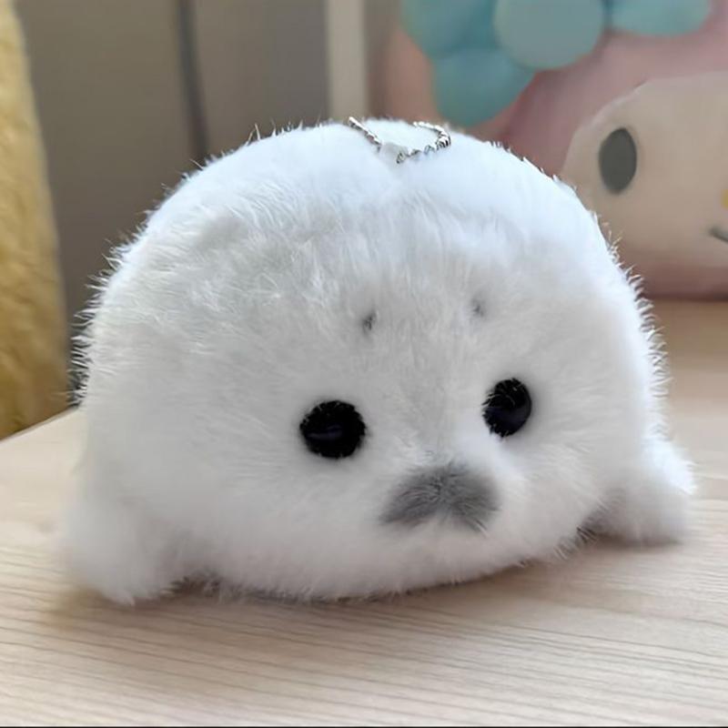 Stuffed Grey Seal Plush Keychain White Animal Cute Doll Keyring Soft Fashion Accessories for Backpacks