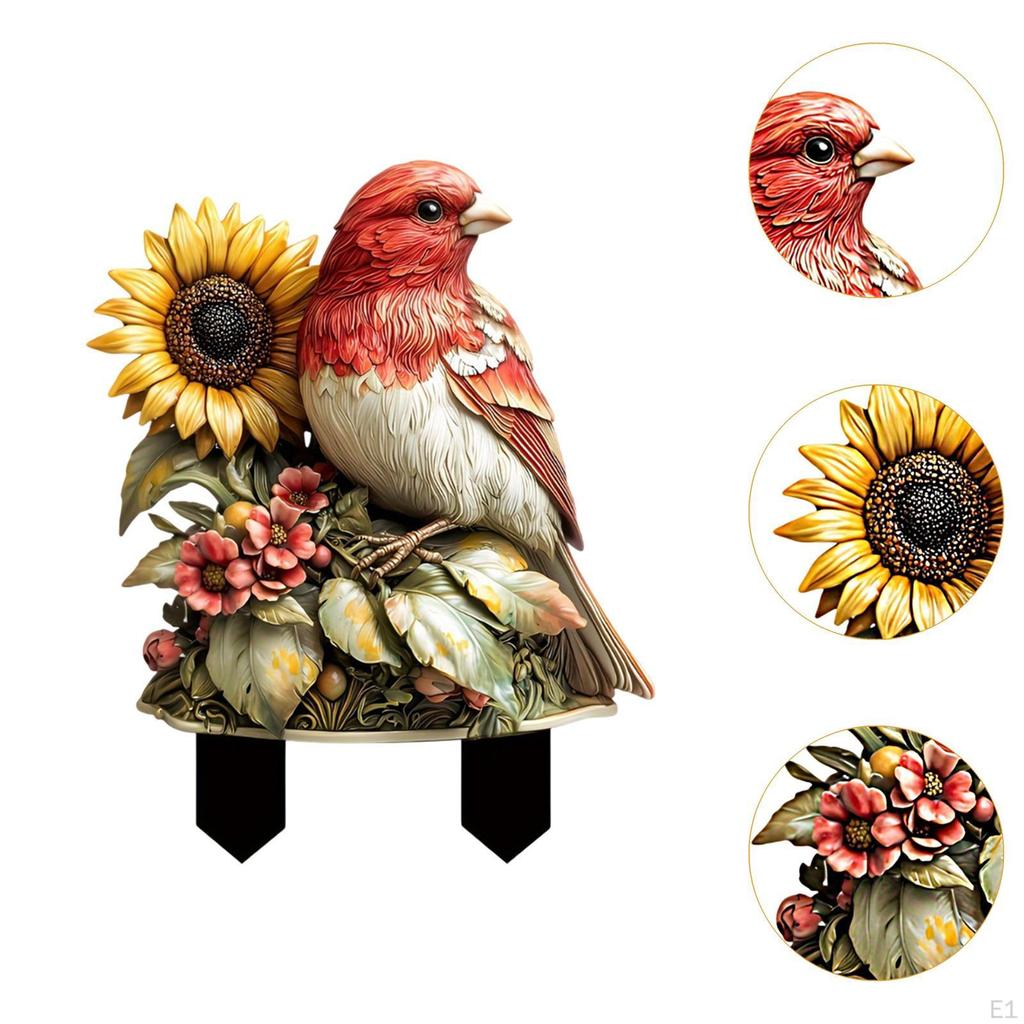 2D Flat Red Bird Decorative Garden Stake Yard Art Decor Colorful Cute Plant Pot for Courtyard