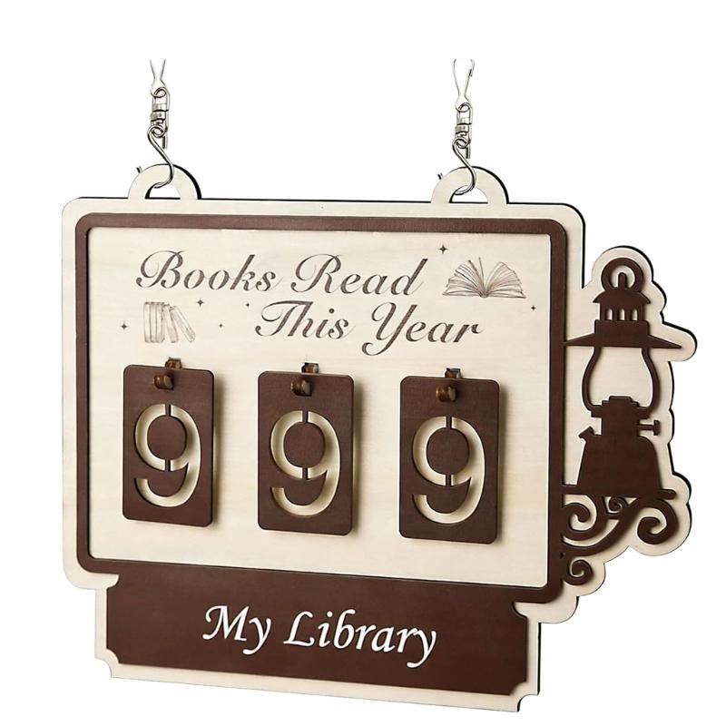 

Books Read This Year Counter Book Trackers Sign Book Lover Gift for Teachers Librarians,Readers Wooden Library Decors