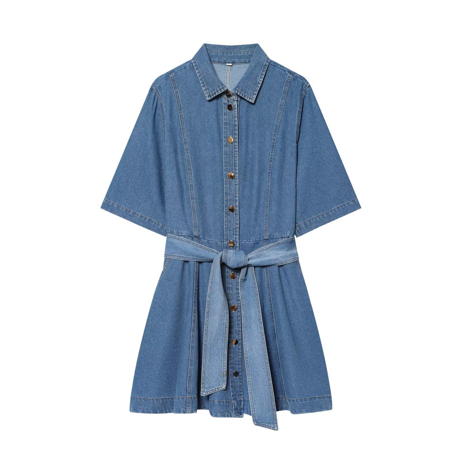 2026 Spring Women s Denim Long-Sleeve Shirt Dress - European & American Style 90421 Medium