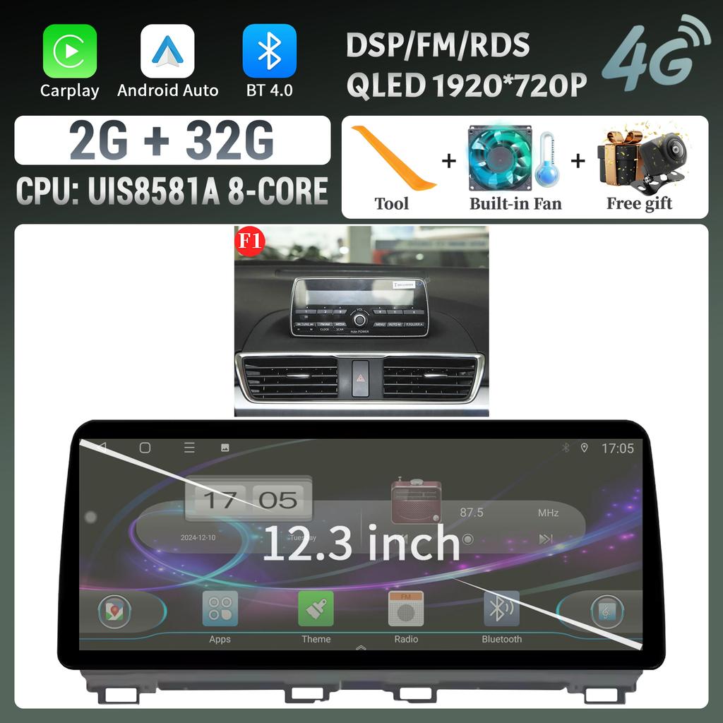 12.3"Car Radio Multimedia GPS For Mazda 3 Axela BM 2013-2017 Android 14 Navigation Wireless BT Carplay Head Unit Screen Stereo