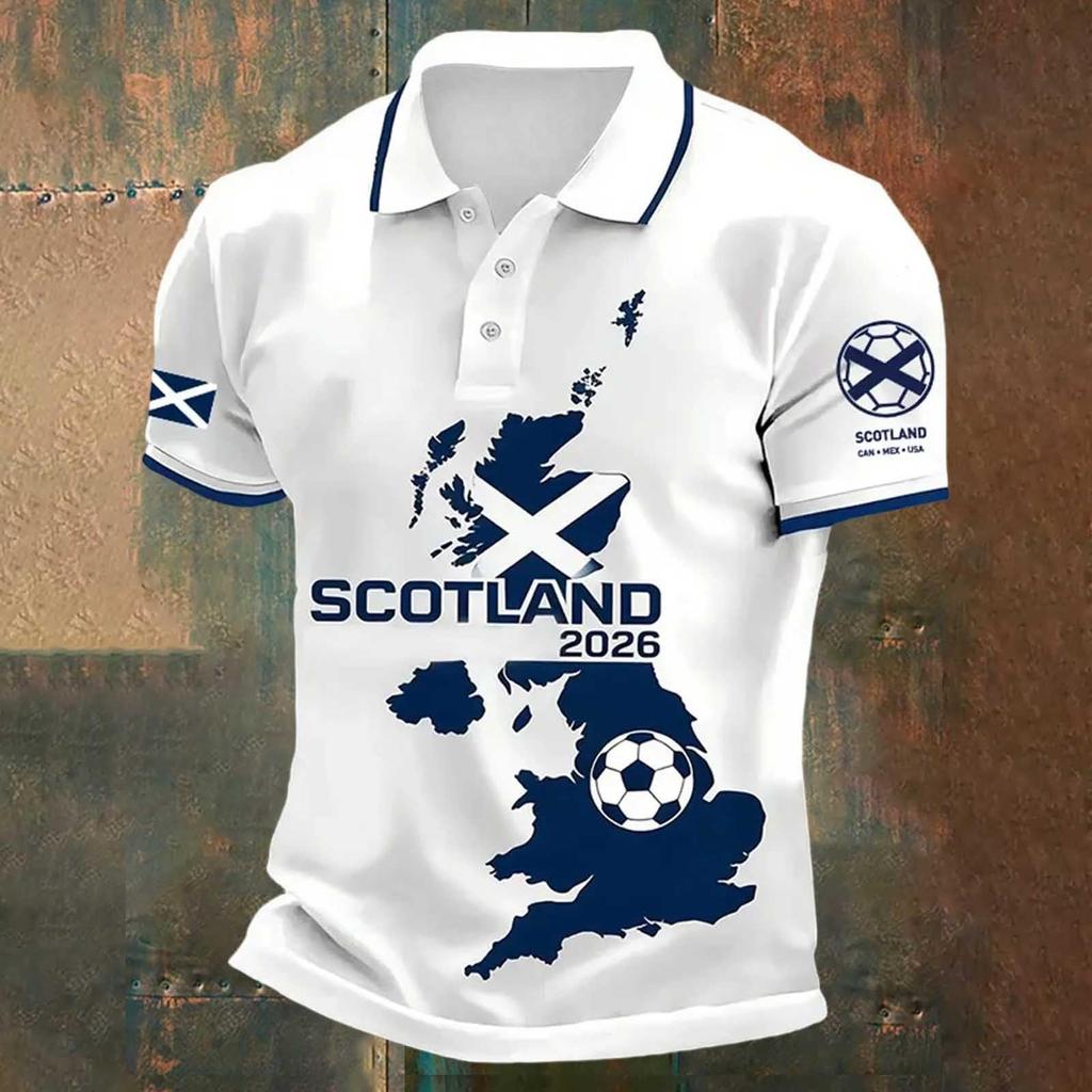 Men's Football Polo Shirt Classic Fit Short Sleeve Sports Jersey with Button Collar and Printed Design Suitable for Casual Wear