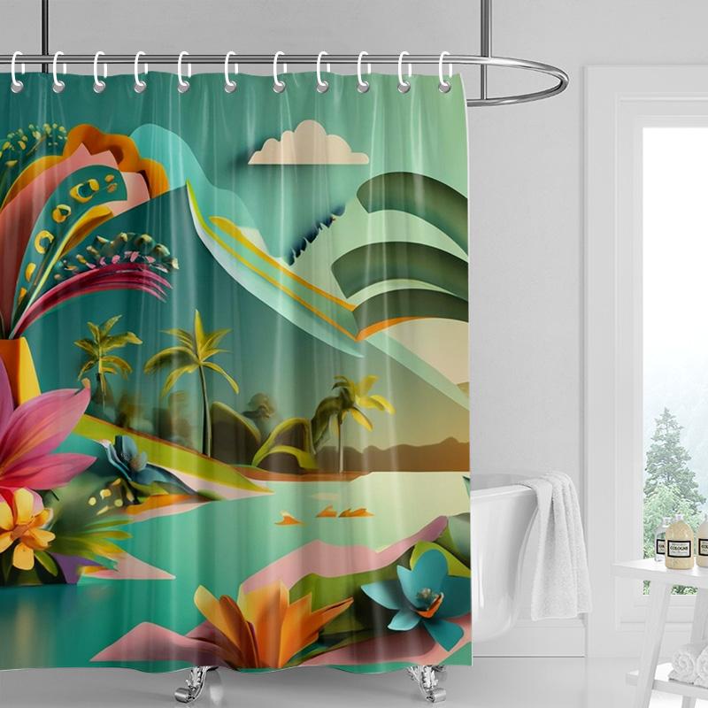 

3D цветочная рельефная шторка для душа 180X 200 см Декор для ванной комнаты и туалета Тропическое растение Разделительная шторка Водонепроницаемая W60H190(CM)-1 Pcs